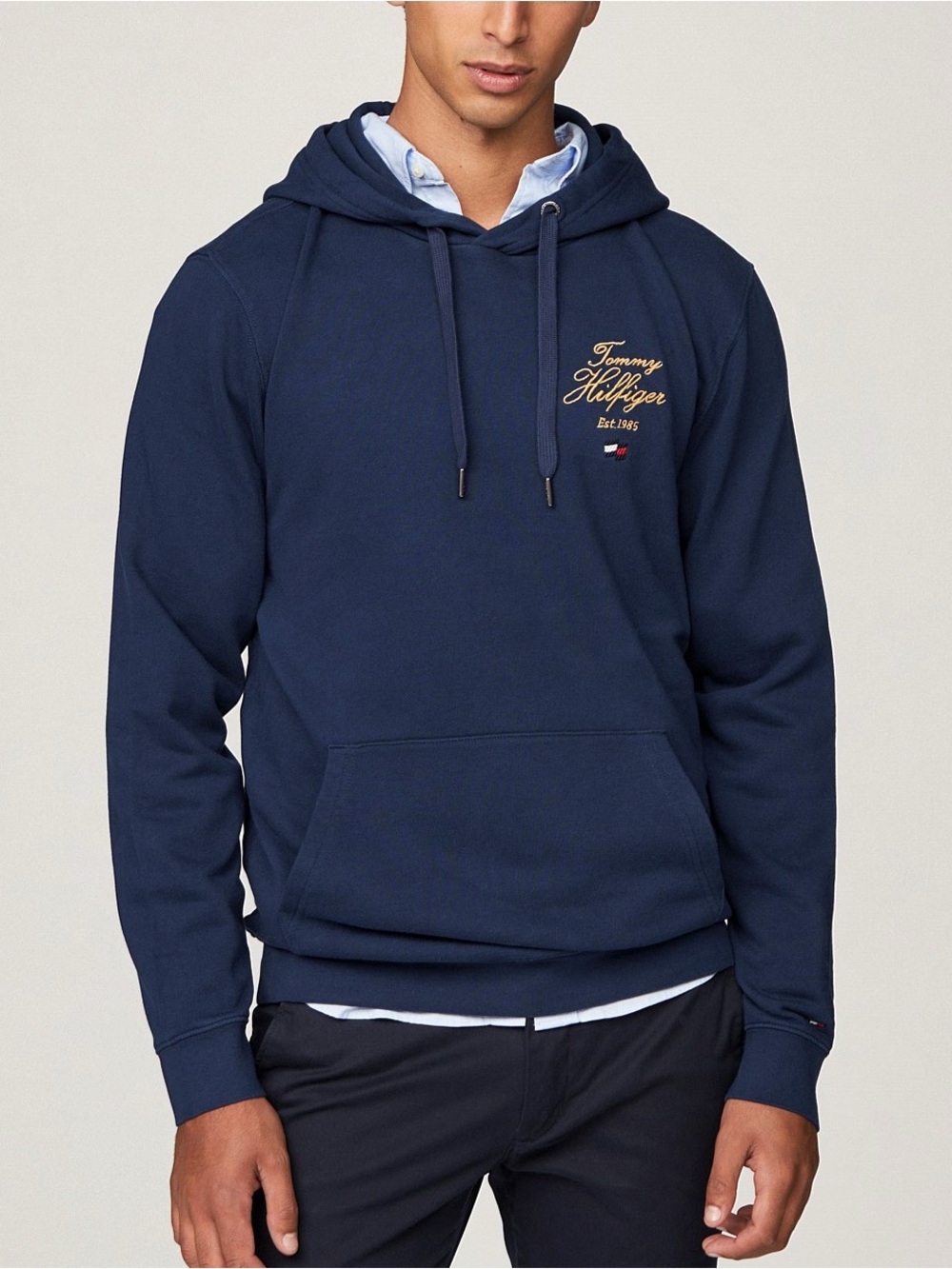 Tommy Hilfiger Navy Unisex Script Stack Embroidered Logo Premium Cotton Hoodie M